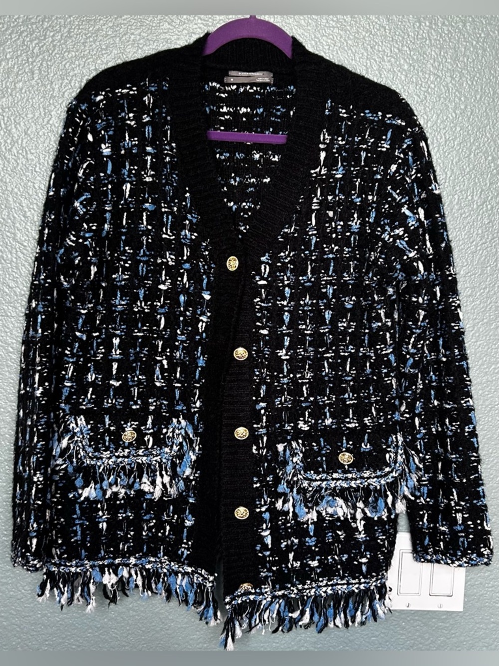 Anthropologie oversized Tweed Fringe
Cardigan Sweater